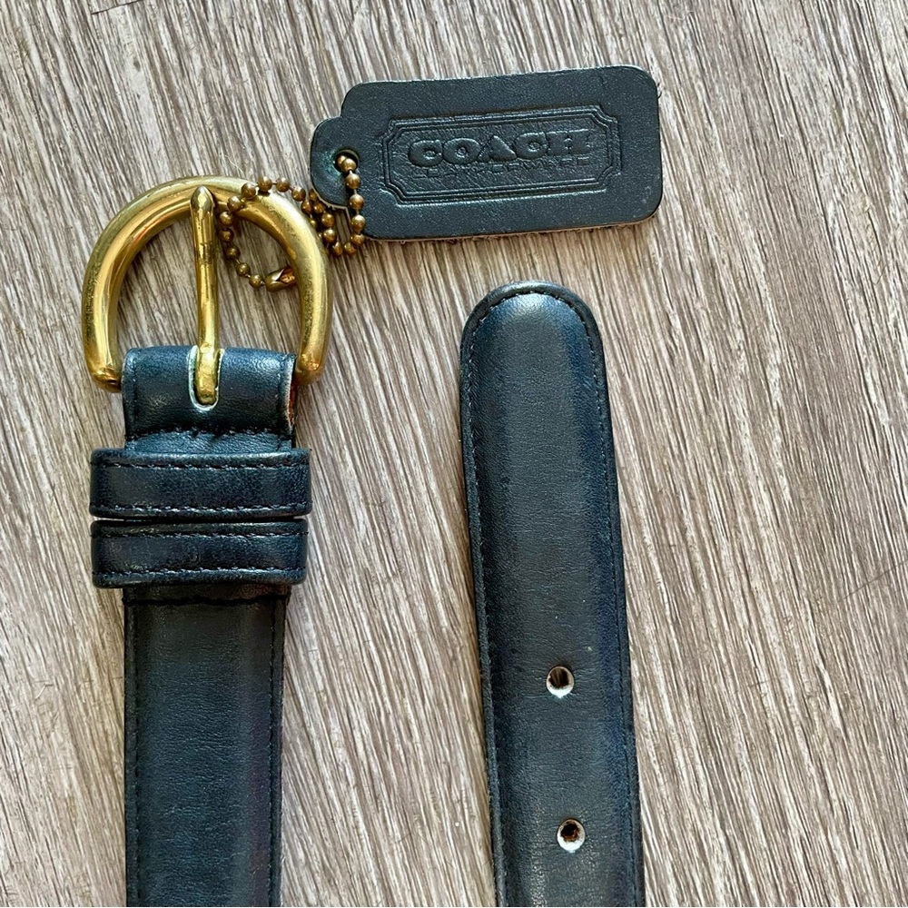 Vintage Coach 8400 Classic Navy Glove Tanned Cowhide Leather Brass Buckle Belt - Picture 14 of 16